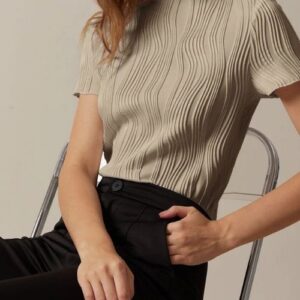 The Serene Khaki Ripple Textured Top